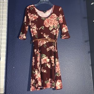Spring Deep Wine Red Dress W/ Little Belt